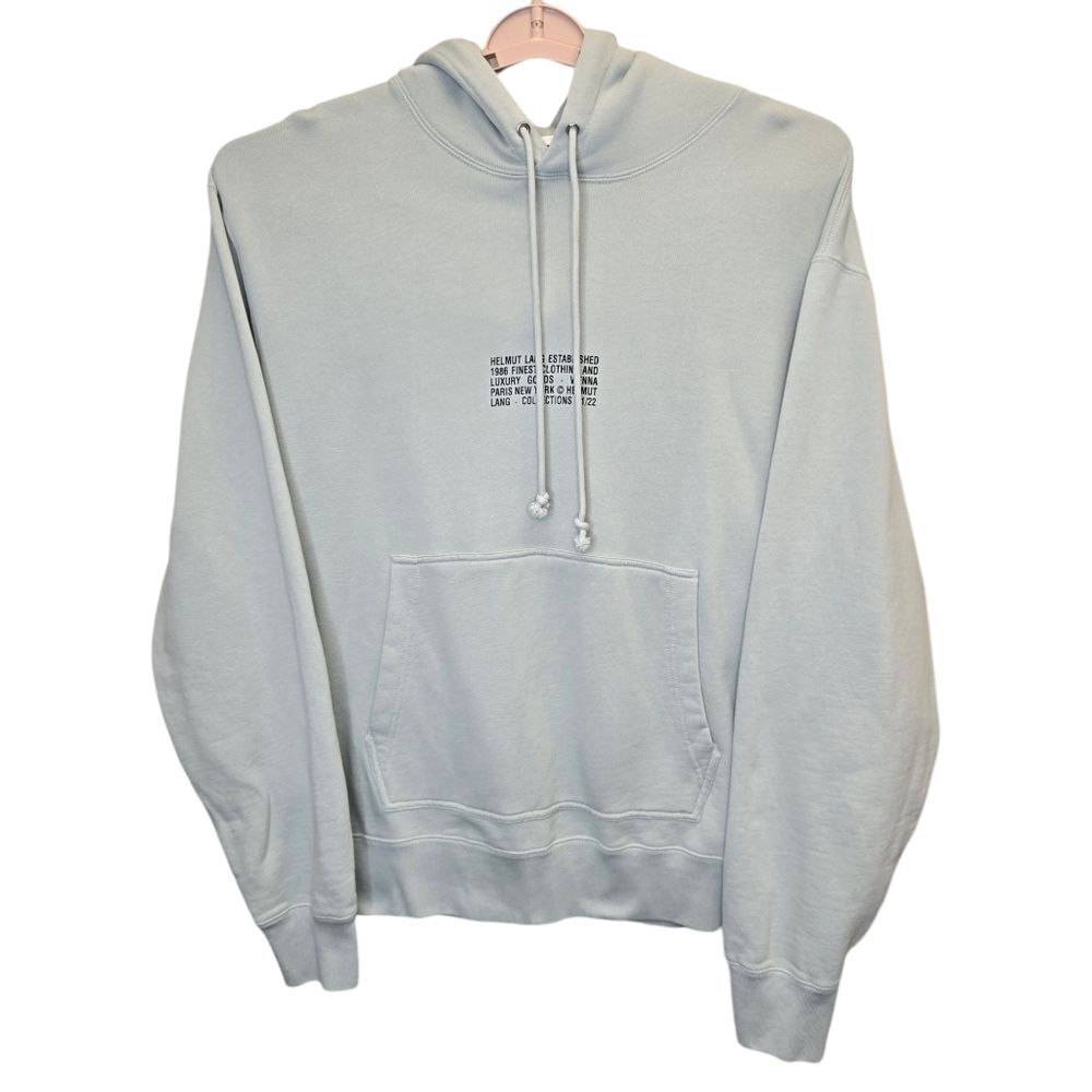Helmut Lang Men's XL Distort Text Graphic Iceberg Cotton Hoodie